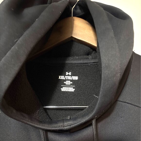 Under Armour Black Pullover Hoodie XXL Mens Coldgear Fleece Logo Sweatshirt Warm - Picture 2 of 6